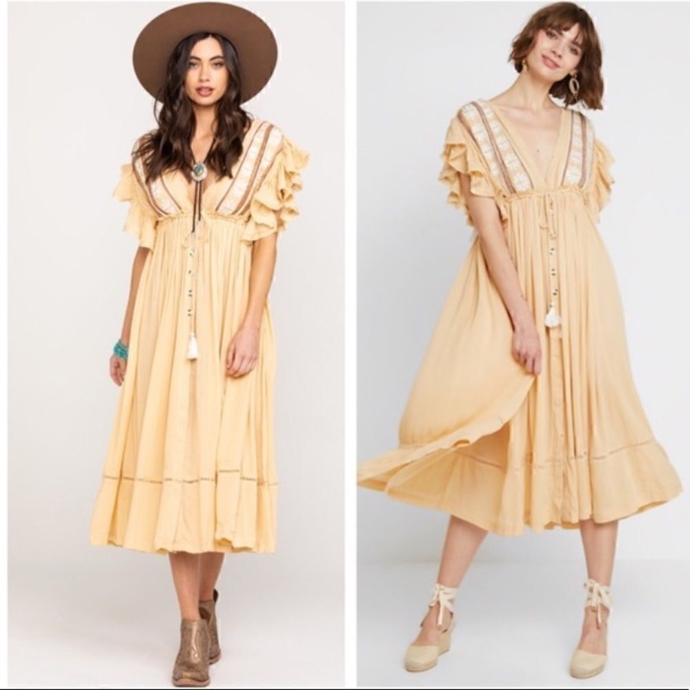 Free People Wait For You Midi Dress Natural Size S - Picture 9 of 9